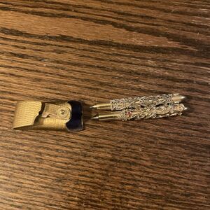 vintage filigree styled ornate jeweled rhinestone miniature pen & pencil set